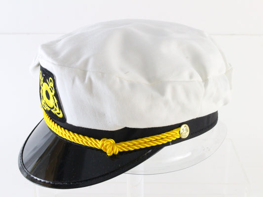 Broner Mens White Yacht Cap Costume or Party Type Hat Adjustable Size