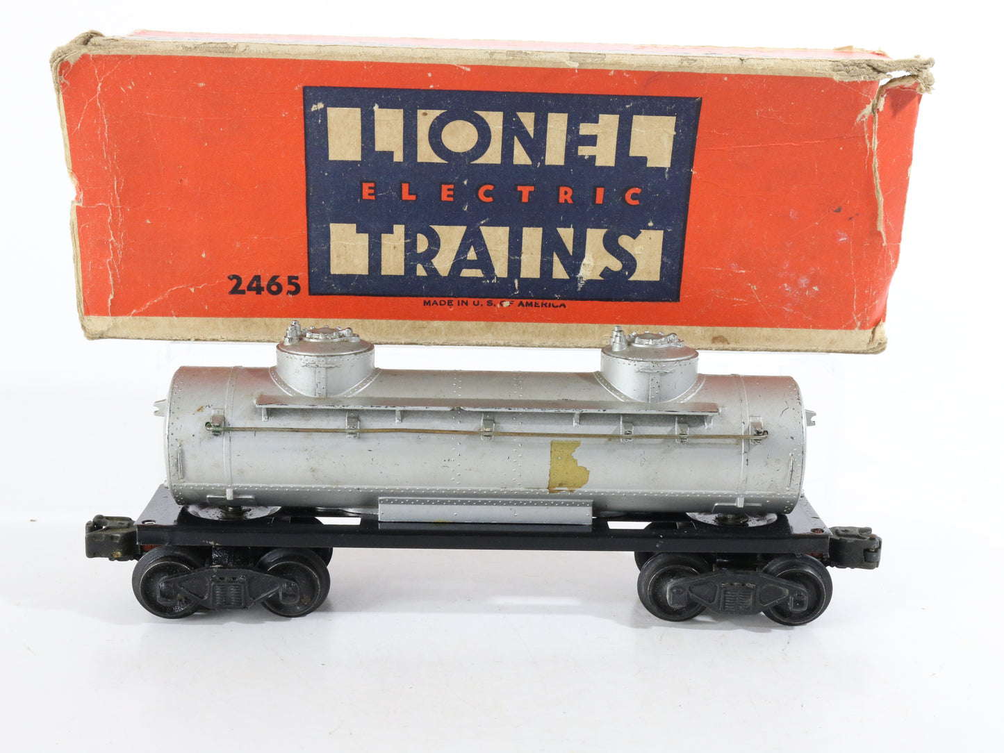 Lionel O Postwar 2465 Sunoco Silver 2 Dome Tank Car W/ Box