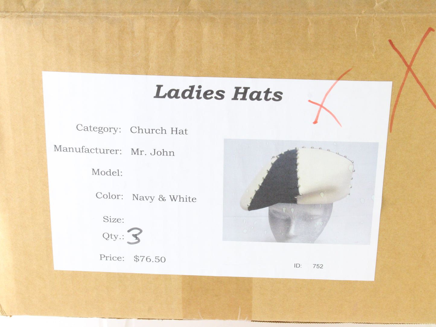 Mr John Classic Ladies Navy Blue and White Wool Felt Hat W/ Beads MULTIPLE SIZES