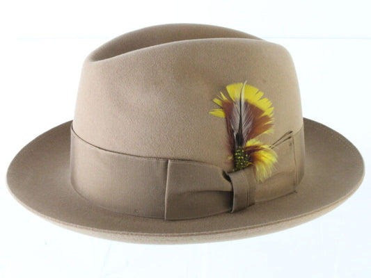 Biltmore Top Hatters Mens Pecan Brown Felt Fedora W/ Rust And Yellow Feathers