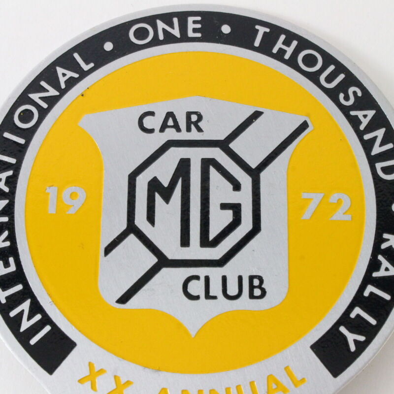 MG Car Club International One Thousand Rally 1972 4.75" Metal Emblem Badge