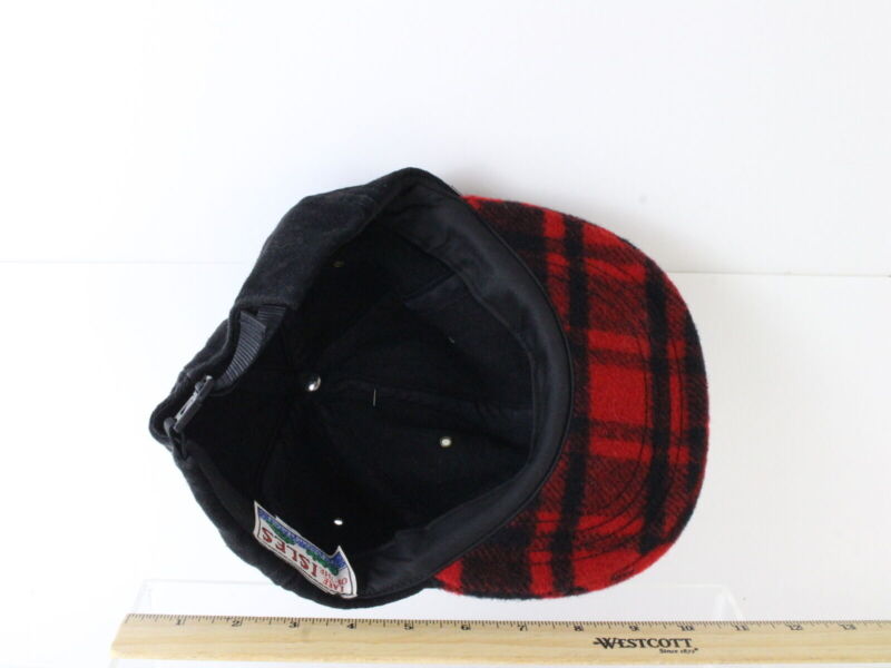 Lake Of The Isles Mens Black Denim And Red Plaid Winter Fall Hat Cap L/XL