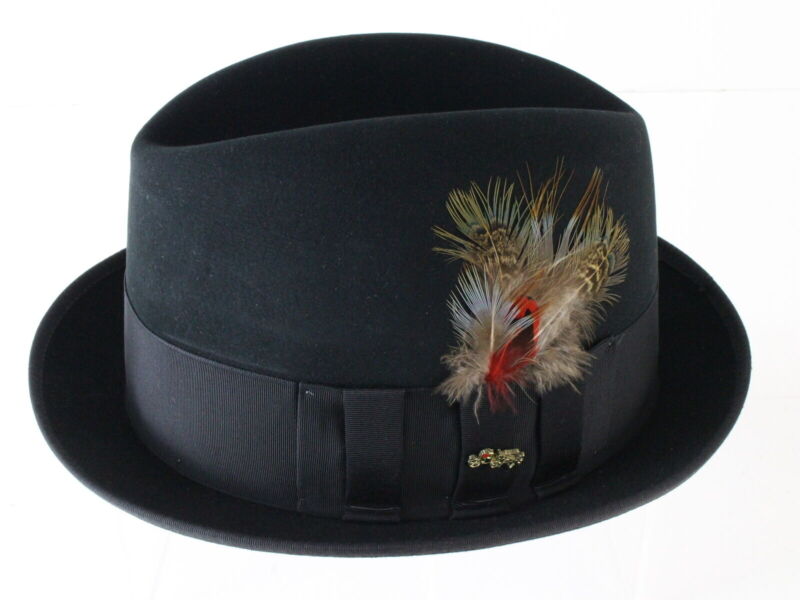 Golden Coach By Dobbs Mens Black Felt Fedora W/ Feathers MULTIPLE SIZES