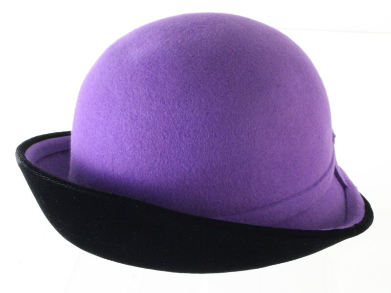 Frank Olive New York Ladies Purple And Black Felt Hat 6 7/8 55cm VINTAGE