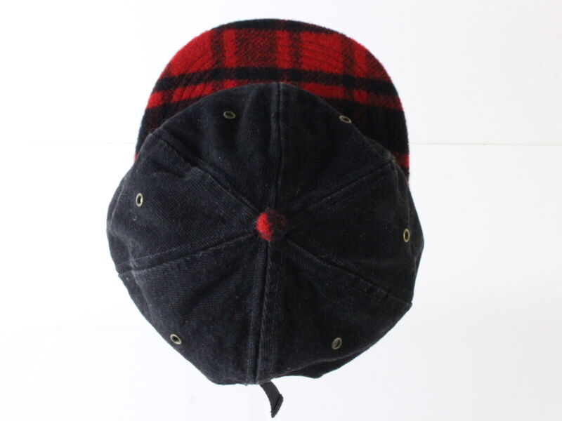 Lake Of The Isles Mens Black Denim And Red Plaid Winter Fall Hat Cap L/XL