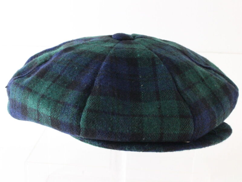 Bee Hats Mens Green Wool Blend Plaid Eight Quarter Cap MADE USA MULTIPLE SIZES