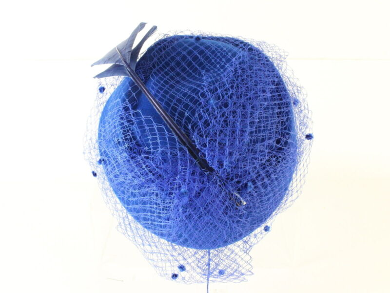 Mr John Classic Ladies Boutique Royal Blue Wool Felt Cap W/ Mesh And Feather