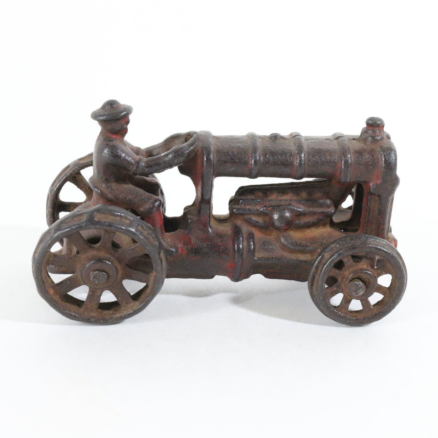 Vintage Red & Brown Cast Iron Tractor Farm Model Hubley 3.5"