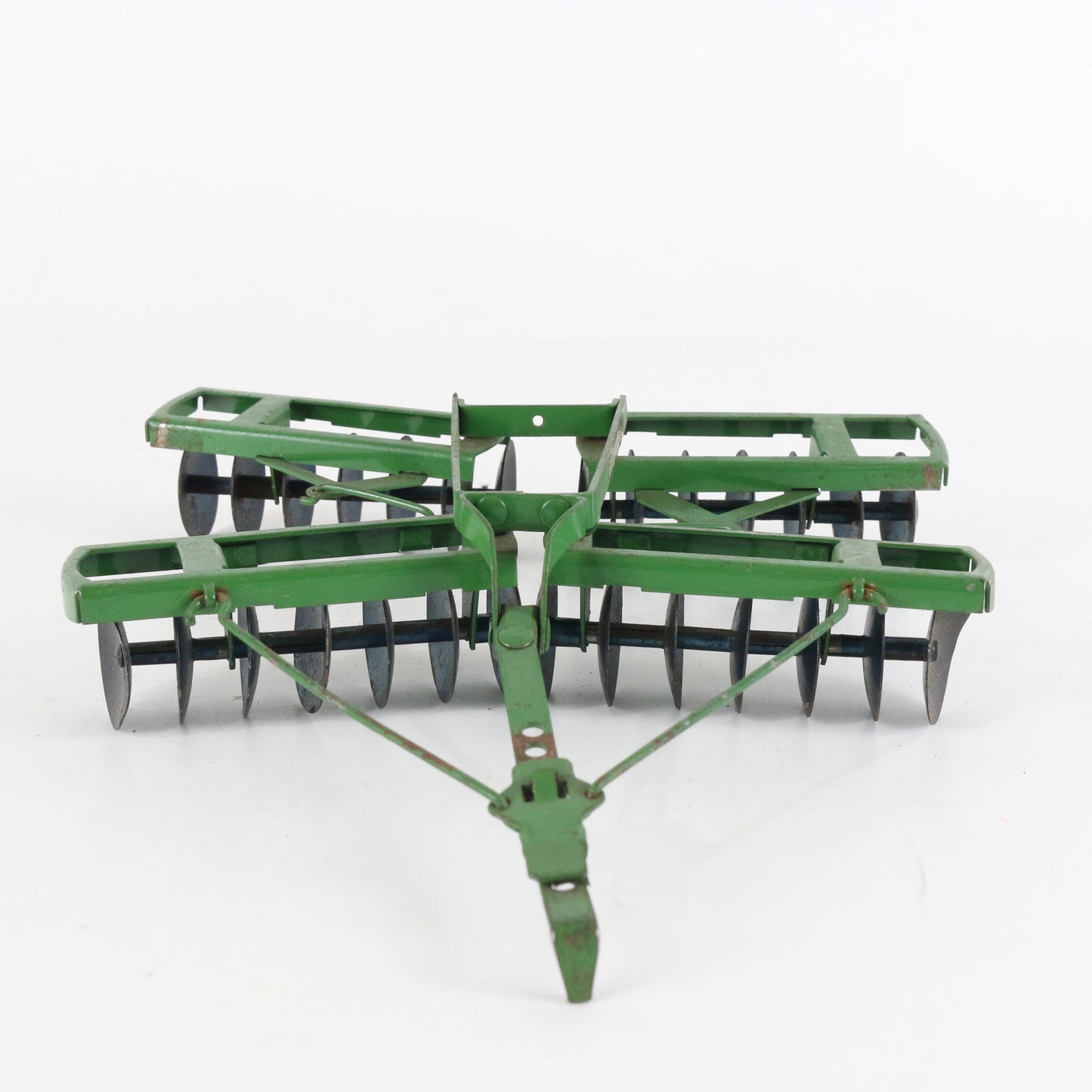 Eska John Deere Disc Harrow Green Metal 7.25 1950s Era Tractor Attachment Toy