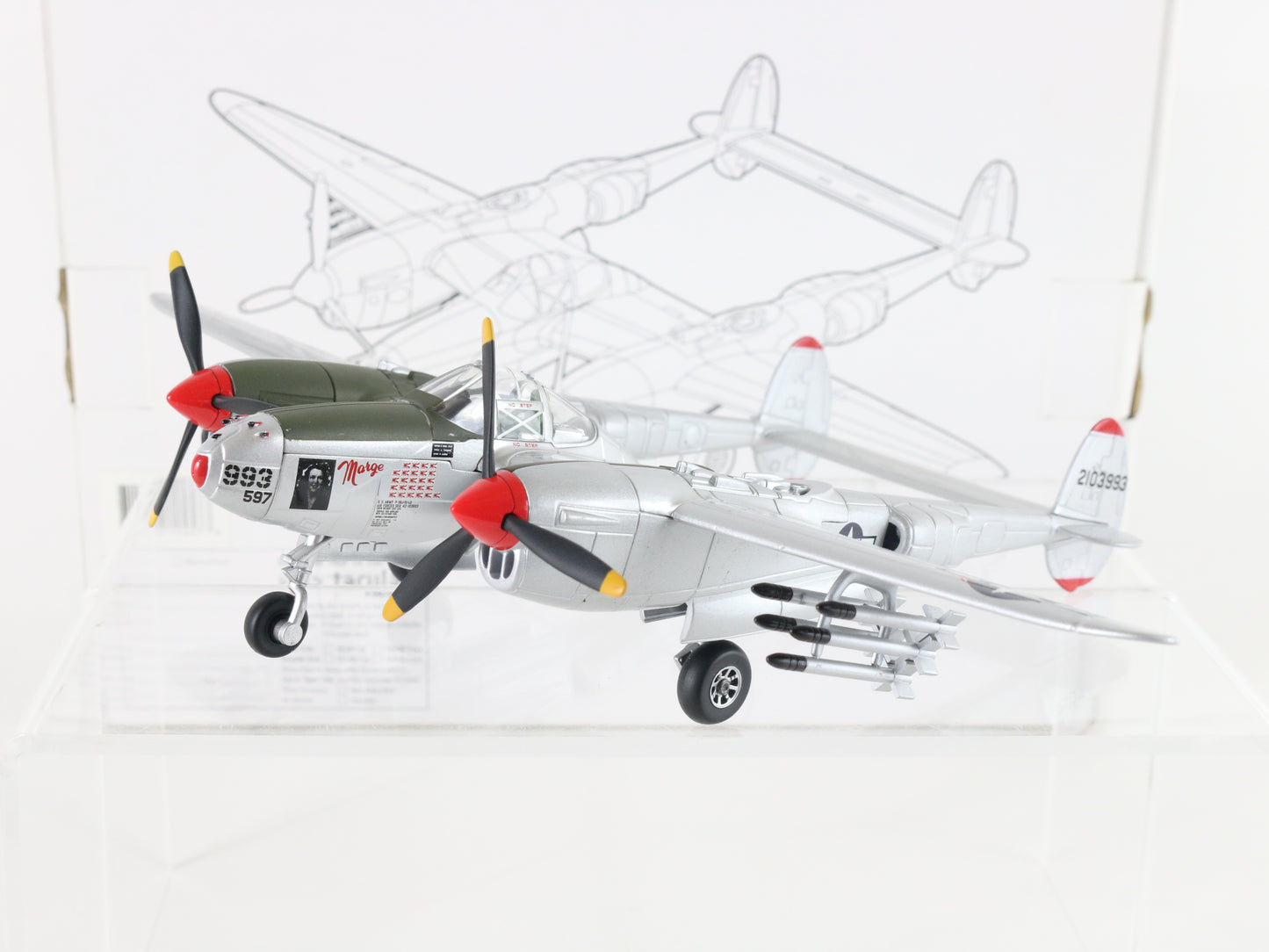 P-38 Silver Lightning Lockheed Fighter Plane Speccast Model