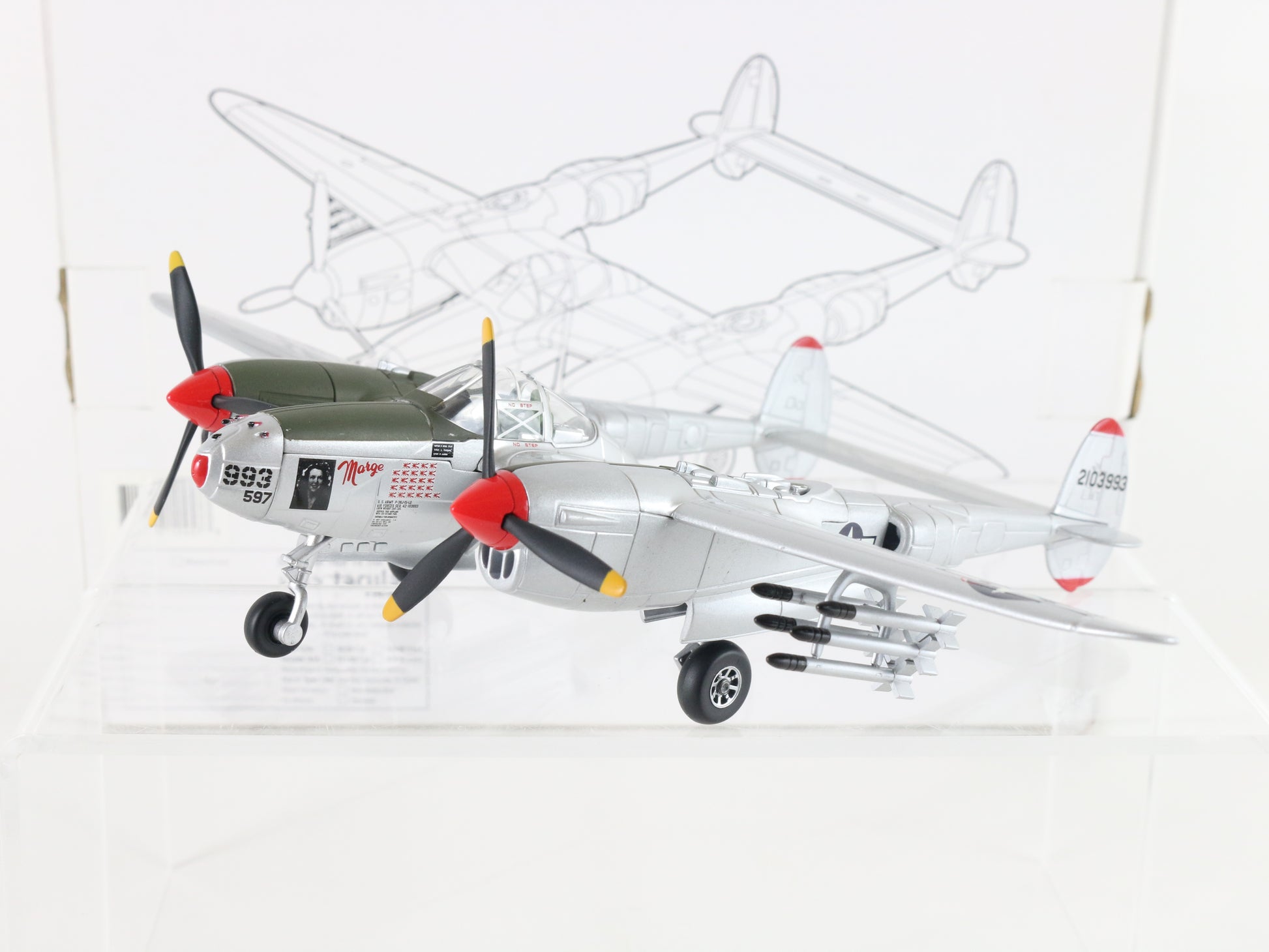 P-38 Silver Lightning Lockheed Fighter Plane Speccast Model