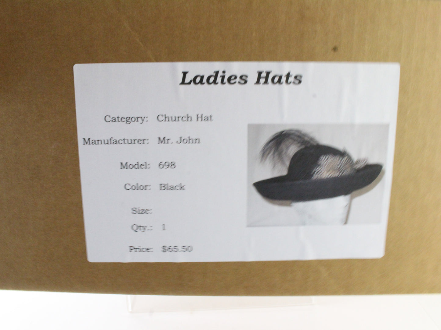 Mr John Classic Ladies Black Wool Felt Boutique Hat W/ Feathers 7 56cm