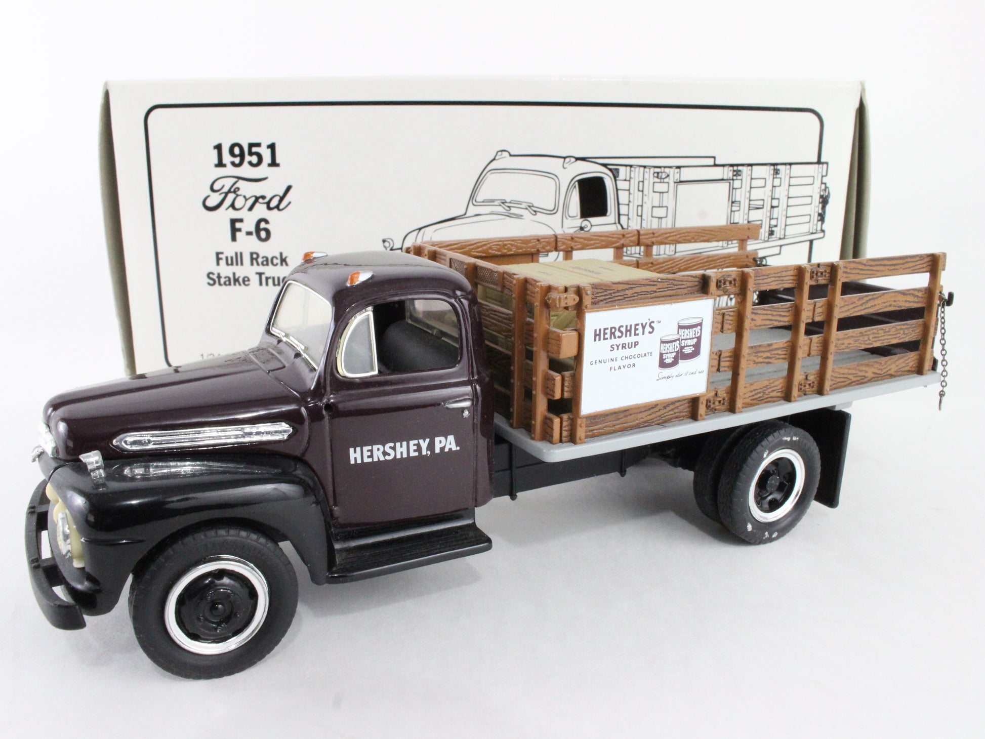 1951 Ford F-6 Full Rack Stake Truck Hershey's Syrup First Gear 1:34 19-1363