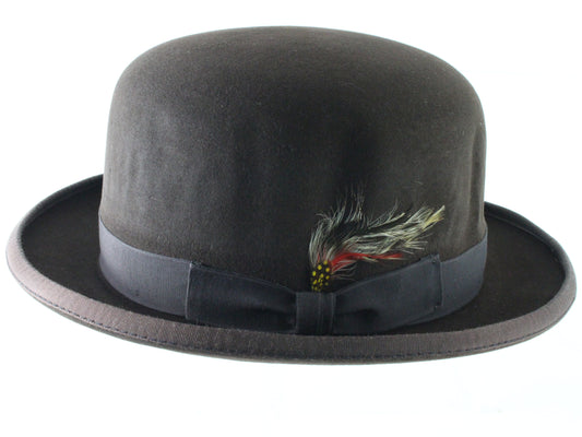 Top Hatters Mens Brown Genuine Fur Felt Derby Hat W/ Feather 6 7/8 55cm