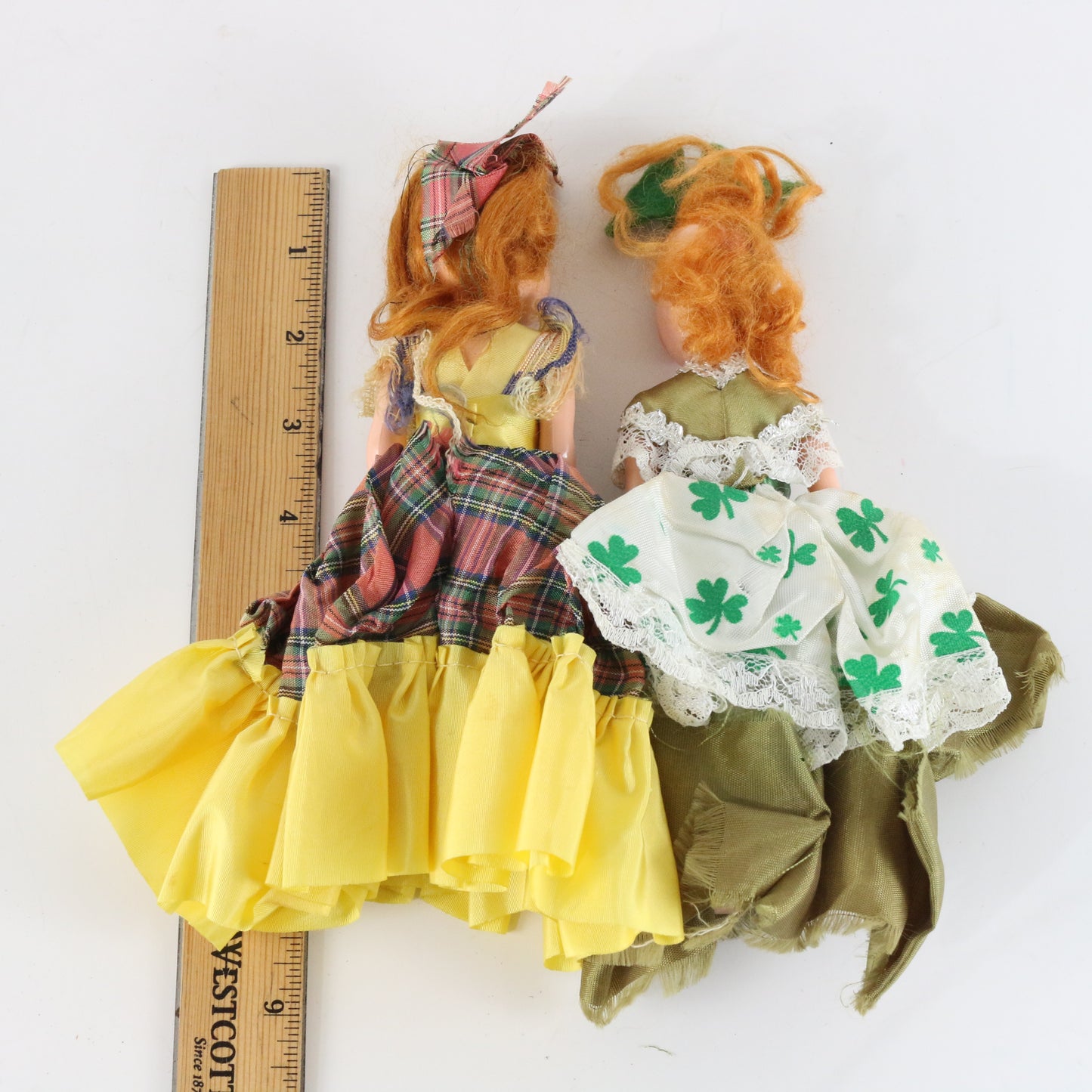 Lot Of 2 Vintage Red Head Sleepy Eye Irish Dolls W/ Dresses & Accessories 7.5"