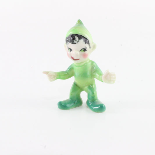 Vintage Green Elf Suit Standing Bone China Pixie 2 In