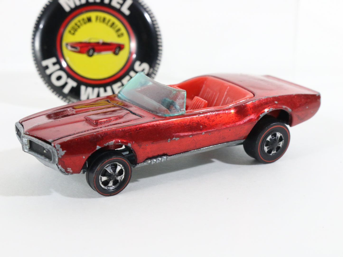 Vintage Hot Wheels Redline Custom Firebird Red Int. Mattel 1967 Hong Kong W/ Pin