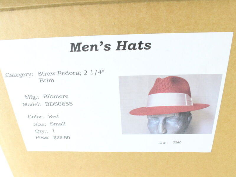 Vintage Biltmore Mens Red Straw Fedora W/ White Band S SMALL