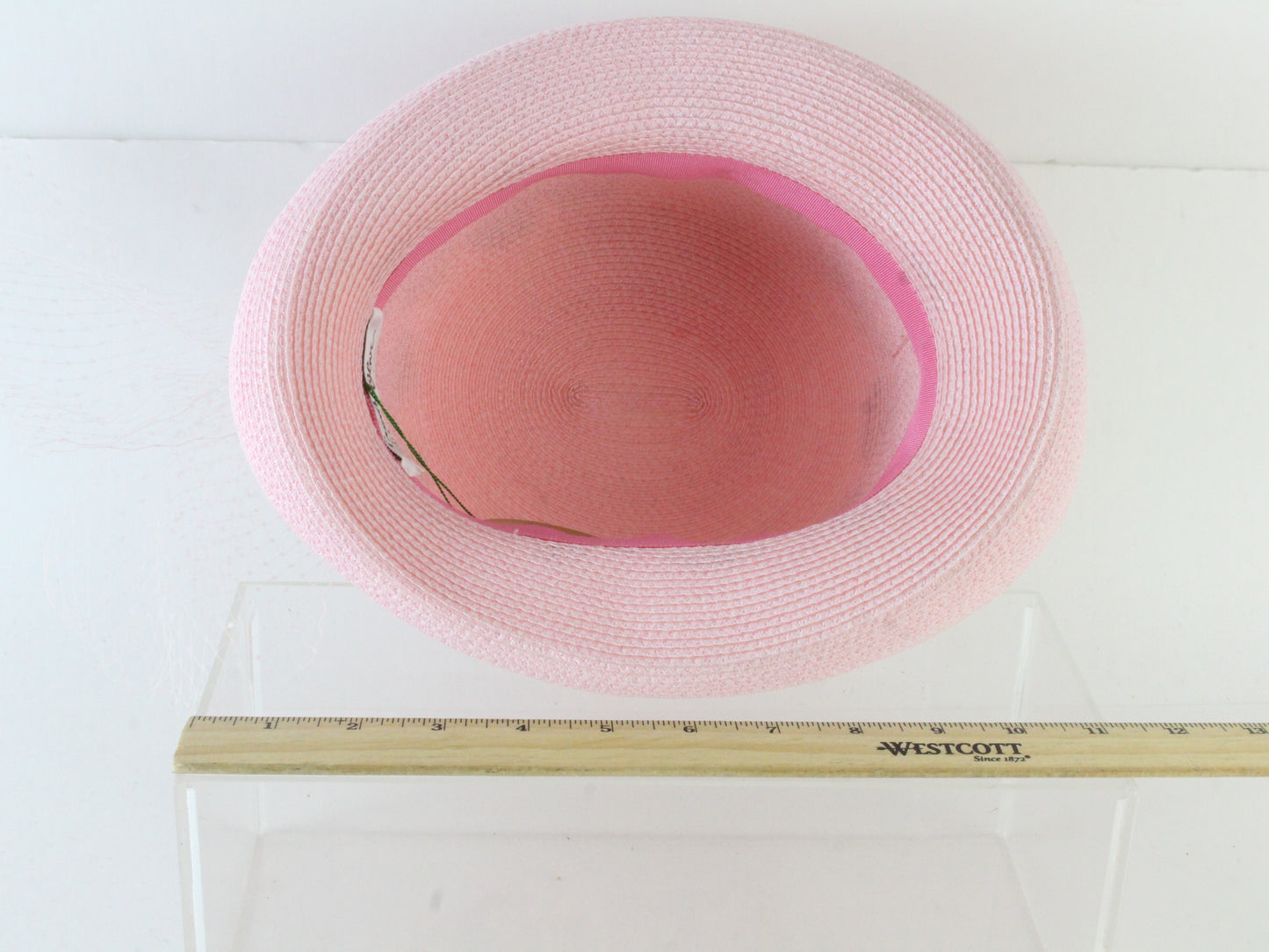 Frank Olive Gold Standard Ladies Pink Straw Like Hat W/ Flowers 7 56cm