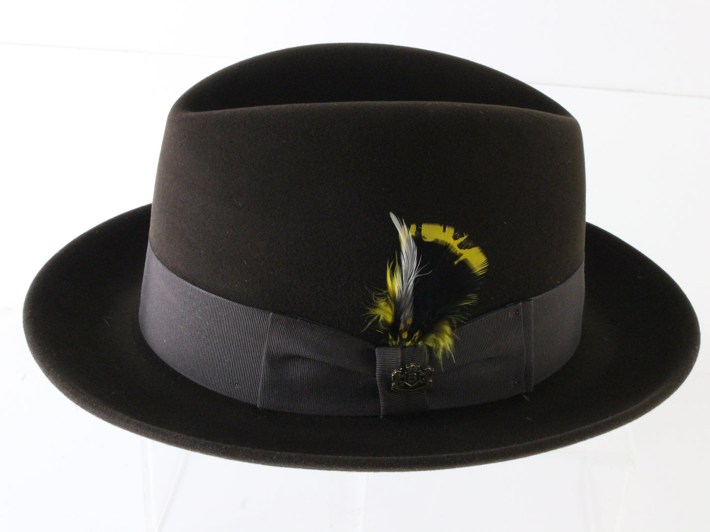 Biltmore President Mens Black Oak Brown Felt Fedora W/ Feather MULTIPLE SIZES