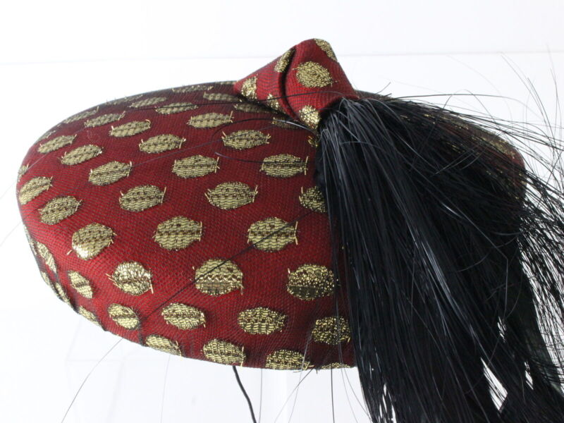 Sonni Of California Ladies Red And Gold Hat W/ Tassle And Feathers MULTIPLE SIZE