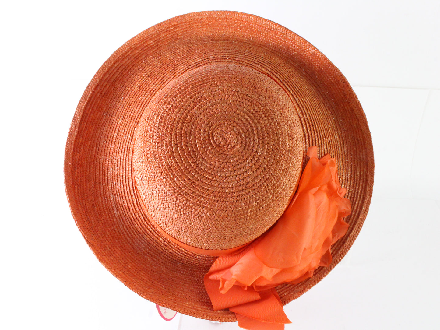 Frank Olive Private Collection Ladies Orange Straw Hat W/ Flower 7 56cm