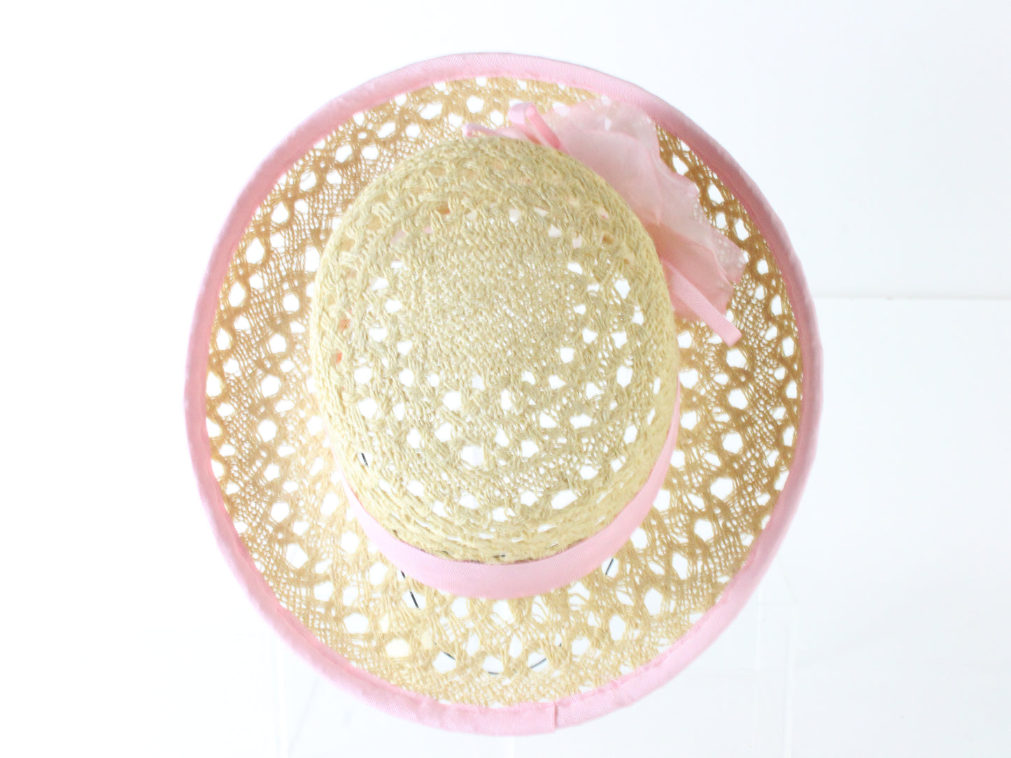 Sonni of California Ladies Boutique Natural Tan Straw Hat W/ Pink Trim 7 56cm