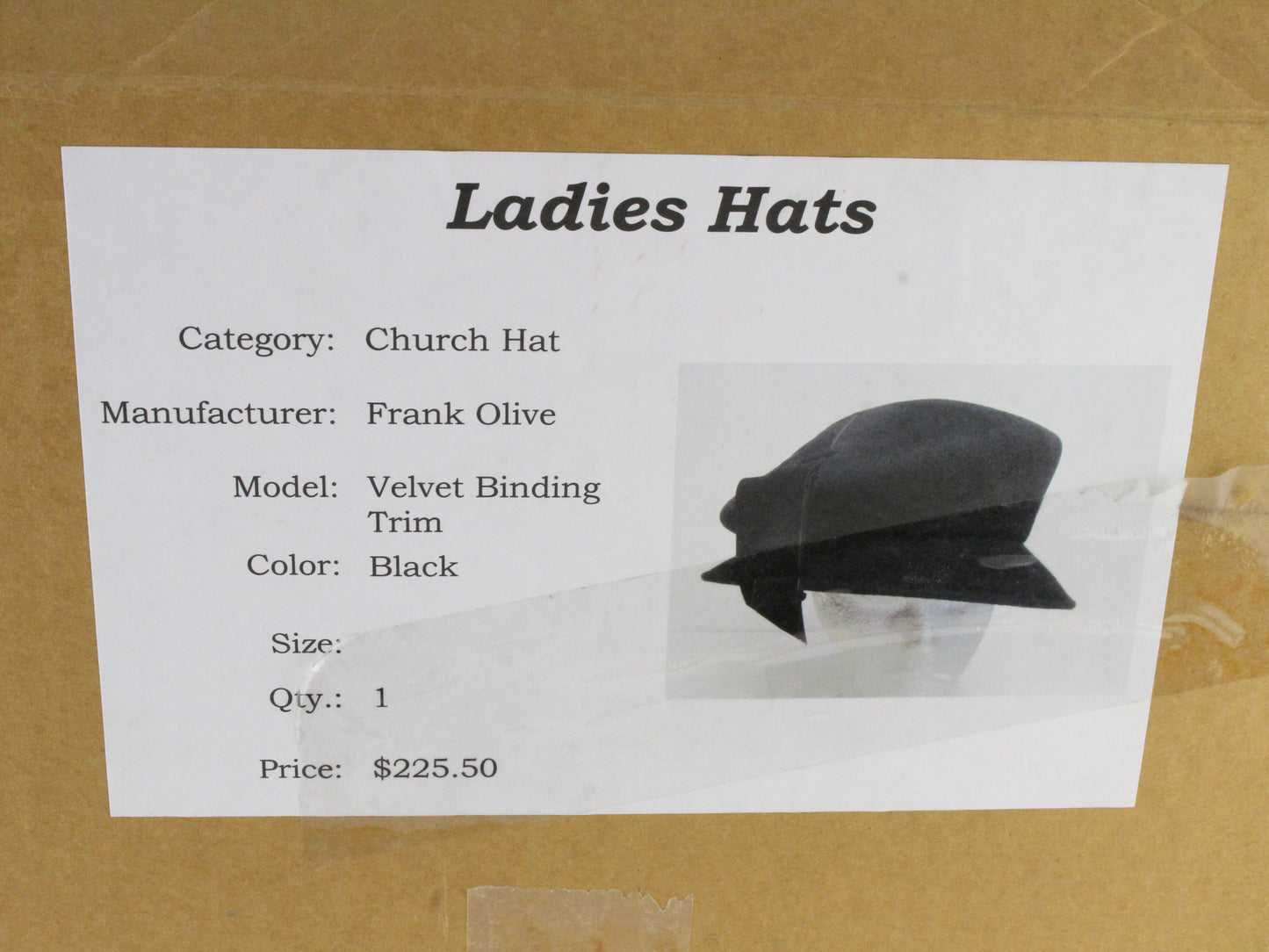 Frank Olive Gold Standard Ladies Black Boutique Felt Hat W/ Trim 7 1/8 57cm