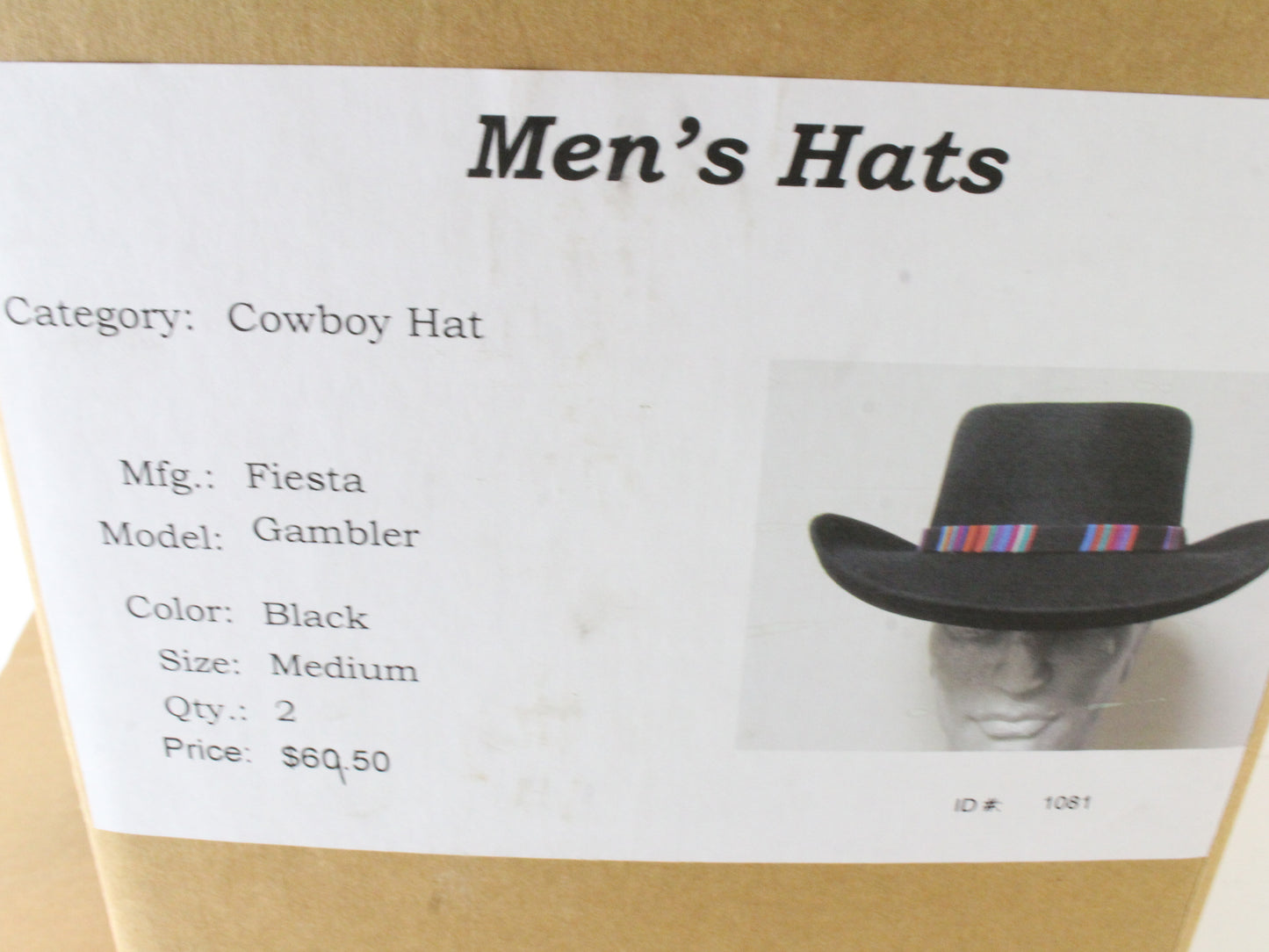 Fiesta Santa Barbara Mens Black Felt Cowboy Hat W/ Black Multicolor Band 7 56cm