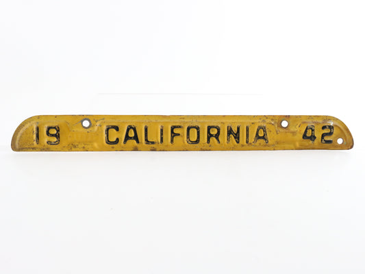 1942 California License Plate Registration Vintage Metal Automobilia