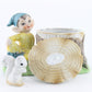Vintage Yellow & Blue Stump Container W/ Lid Ceramic Pixie 3.5. In