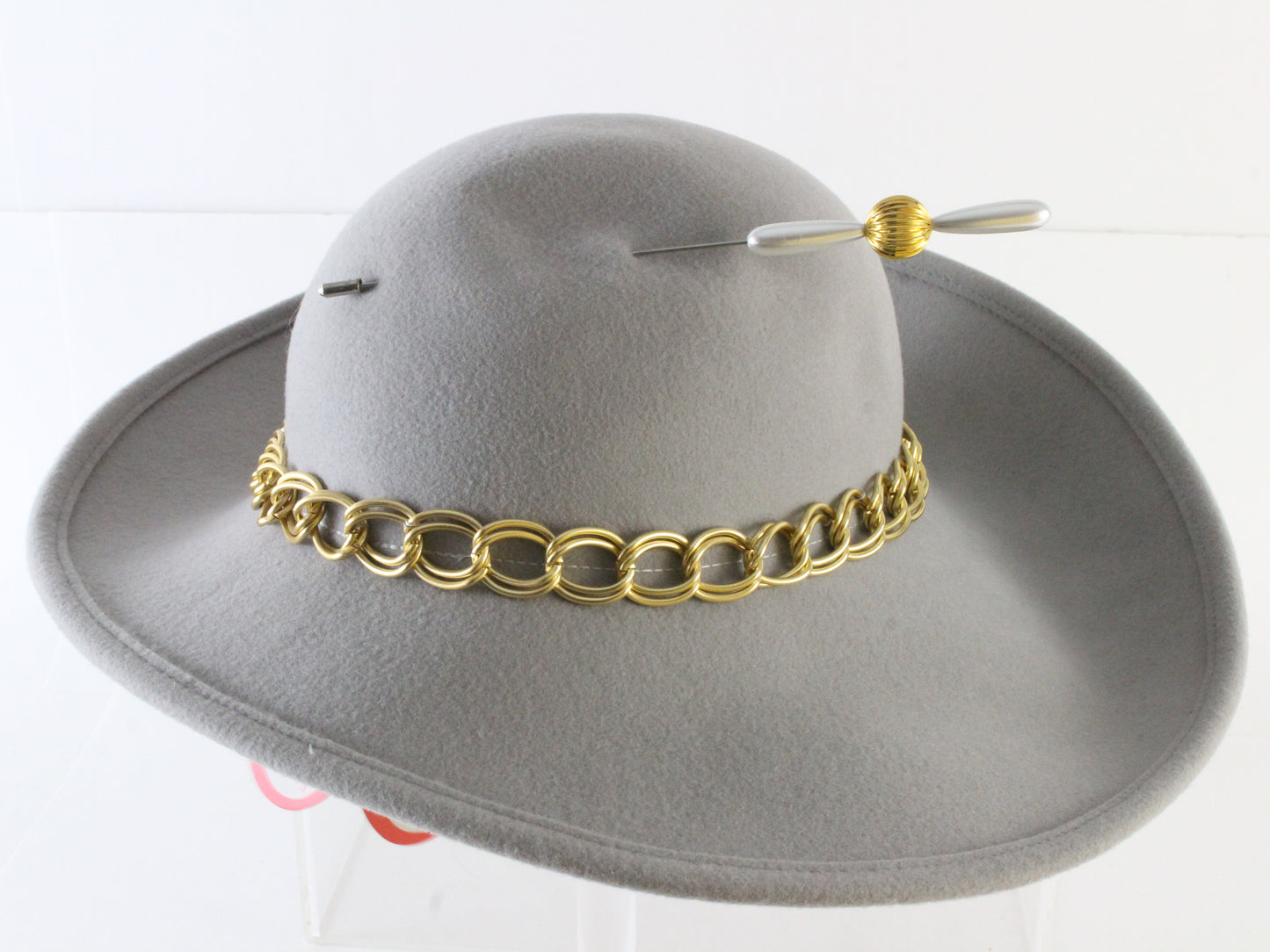 Adolfo II Ladies Gray Wool Felt Boutique Fancy Hat W/ Gold Band 7 56cm