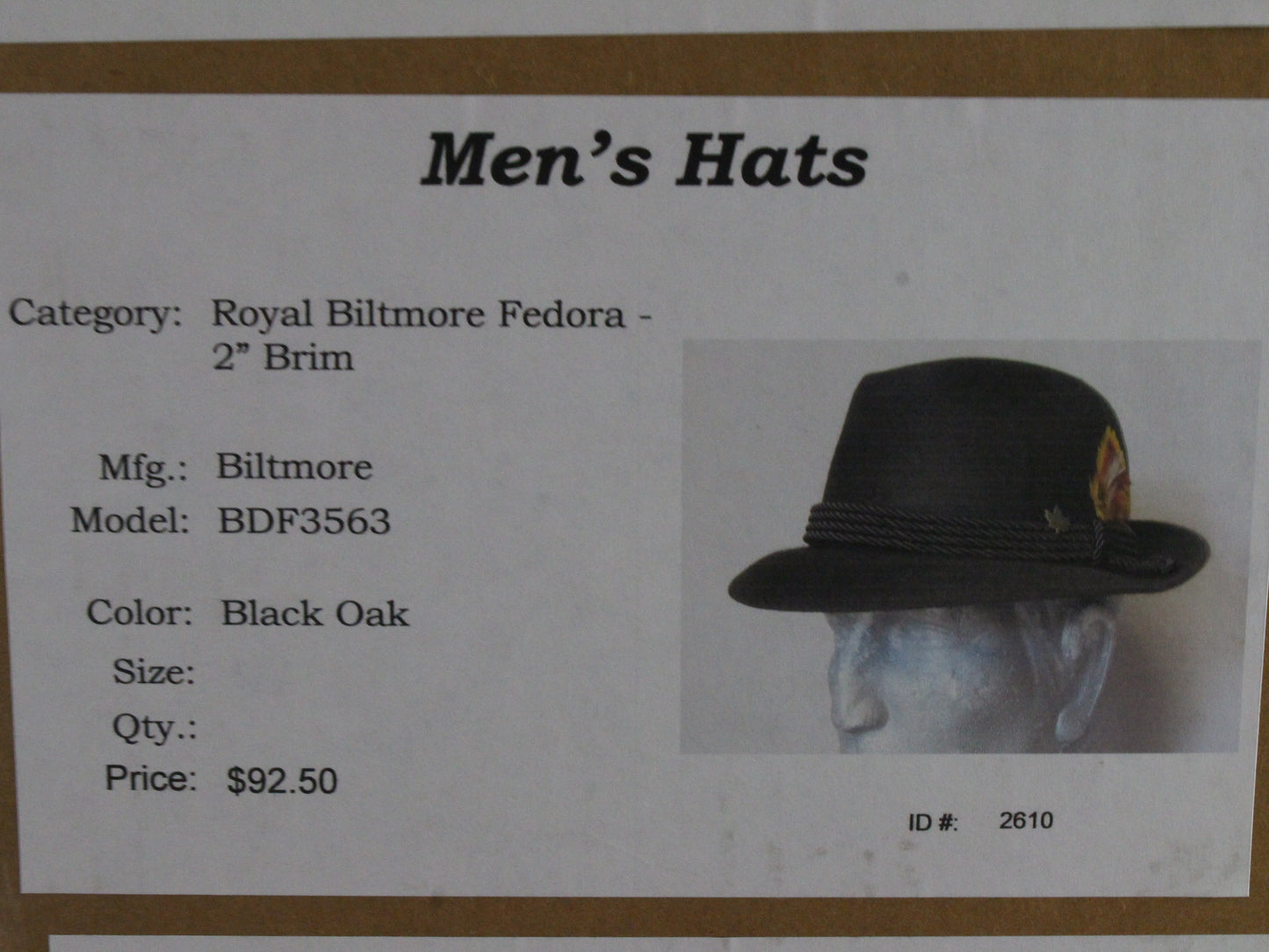 Royal Biltmore Gregory Mens Black Oak Brown Felt Fedora MULTIPLE SIZES