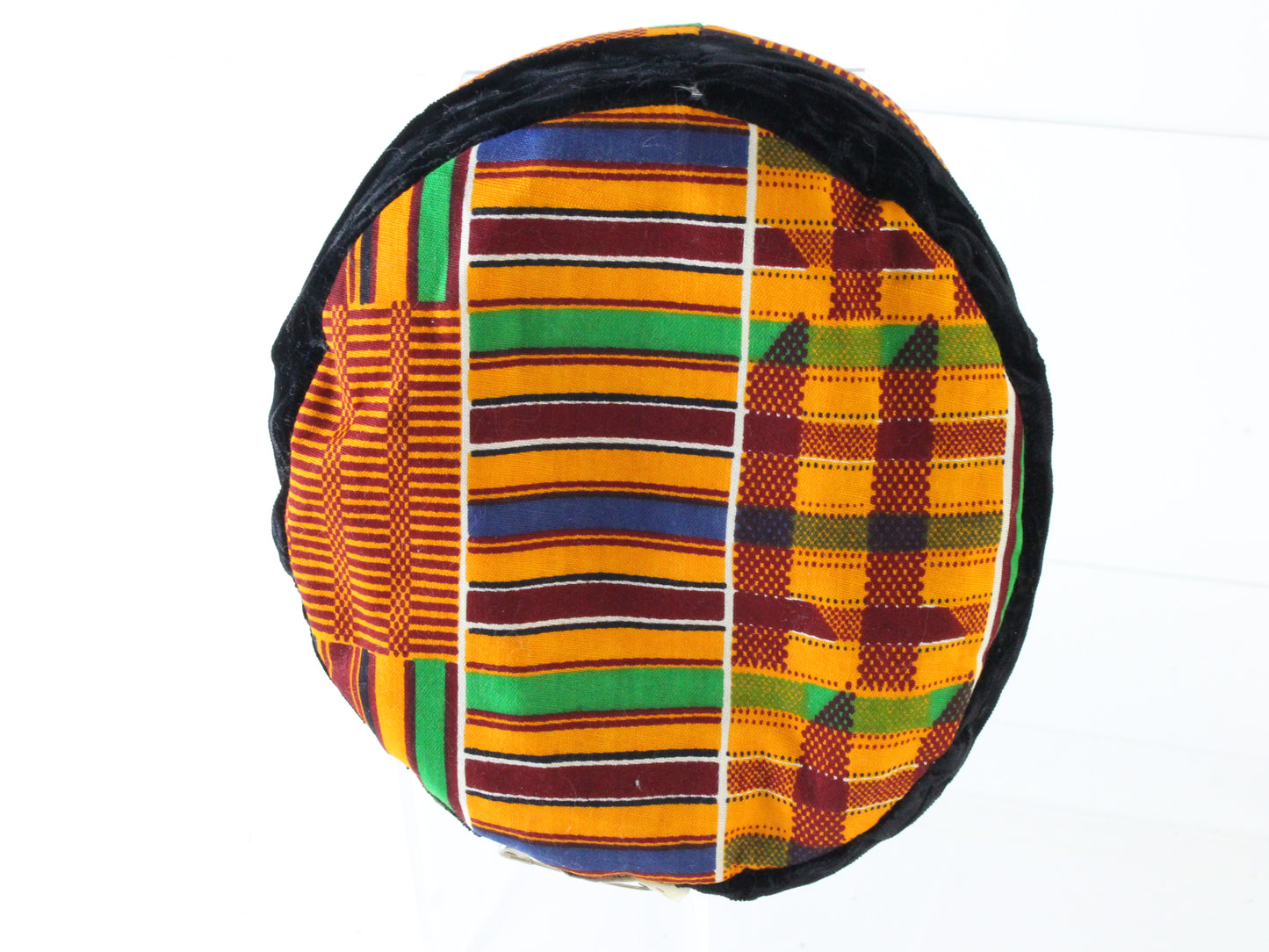 Mens Orange And Green Cap Rectangular Pattern W/ Black Band Authentic African M