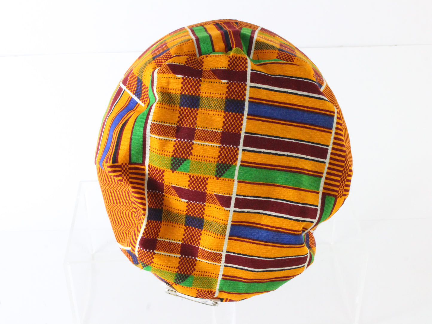 Mens Orange And Green Rectangle Pattern Authentic African Hat M