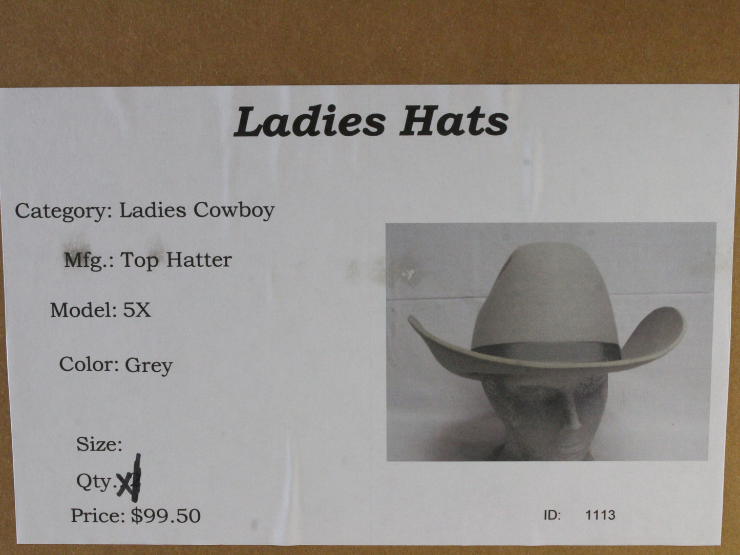 Top Hatter Light Gray Felt Ladies Cowboy Hat W/ Feathers 7 3/8 59cm