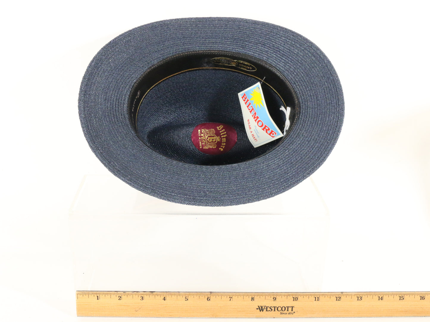 Biltmore Mens Classic Navy Blue Straw Milan Fedora W/ Pin Stylish Band 7 56cm