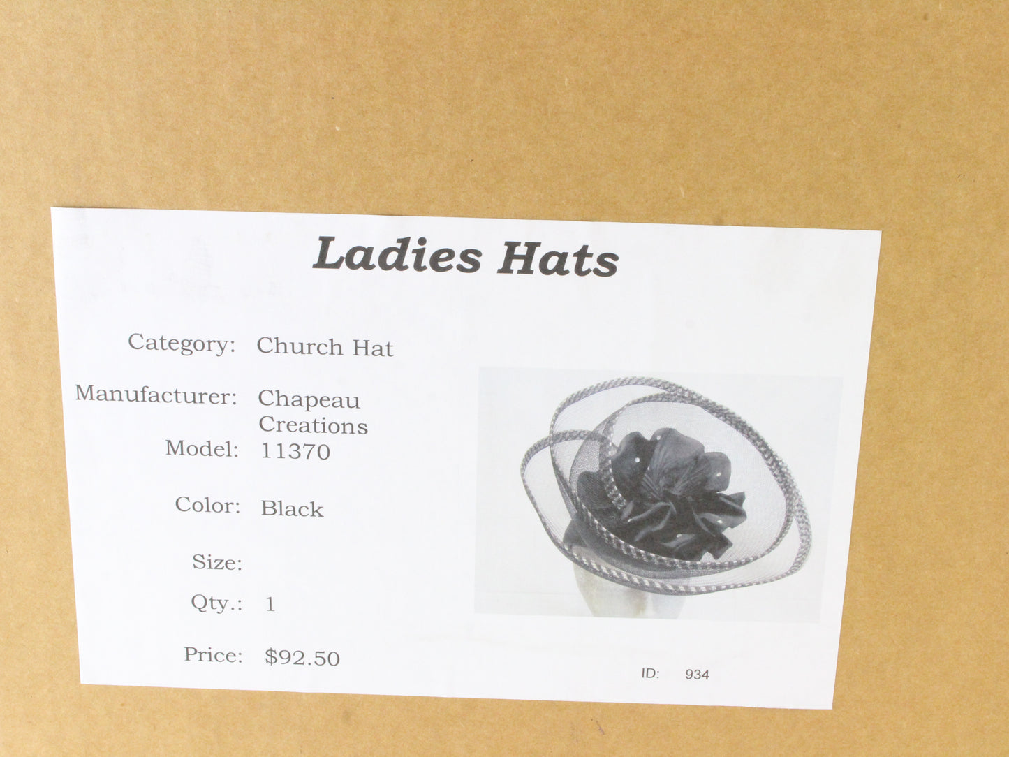 Chapeau Creations Ladies Boutique Black Fascinator W/ Flower 6 3/4 54cm