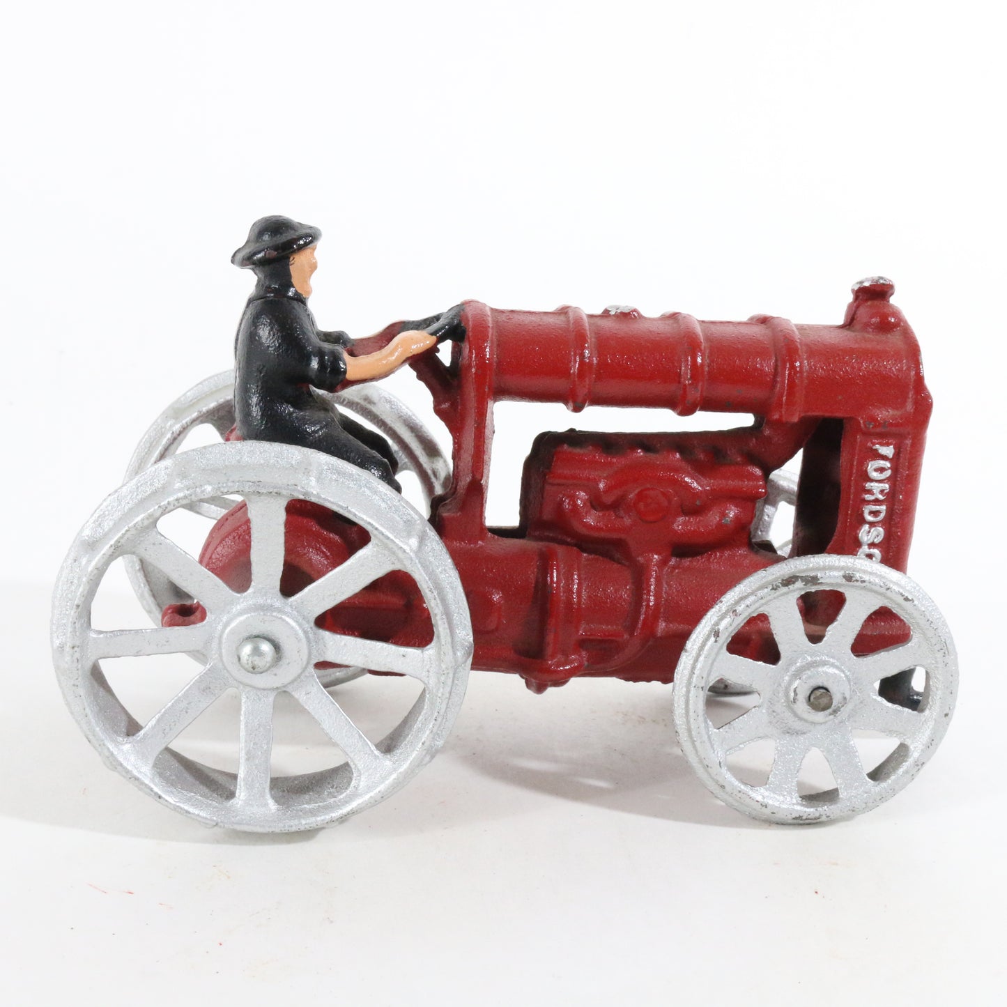 Vintage 1970s Era Red & Silver Fordson Tractor Farm Model Cast Iron 6"