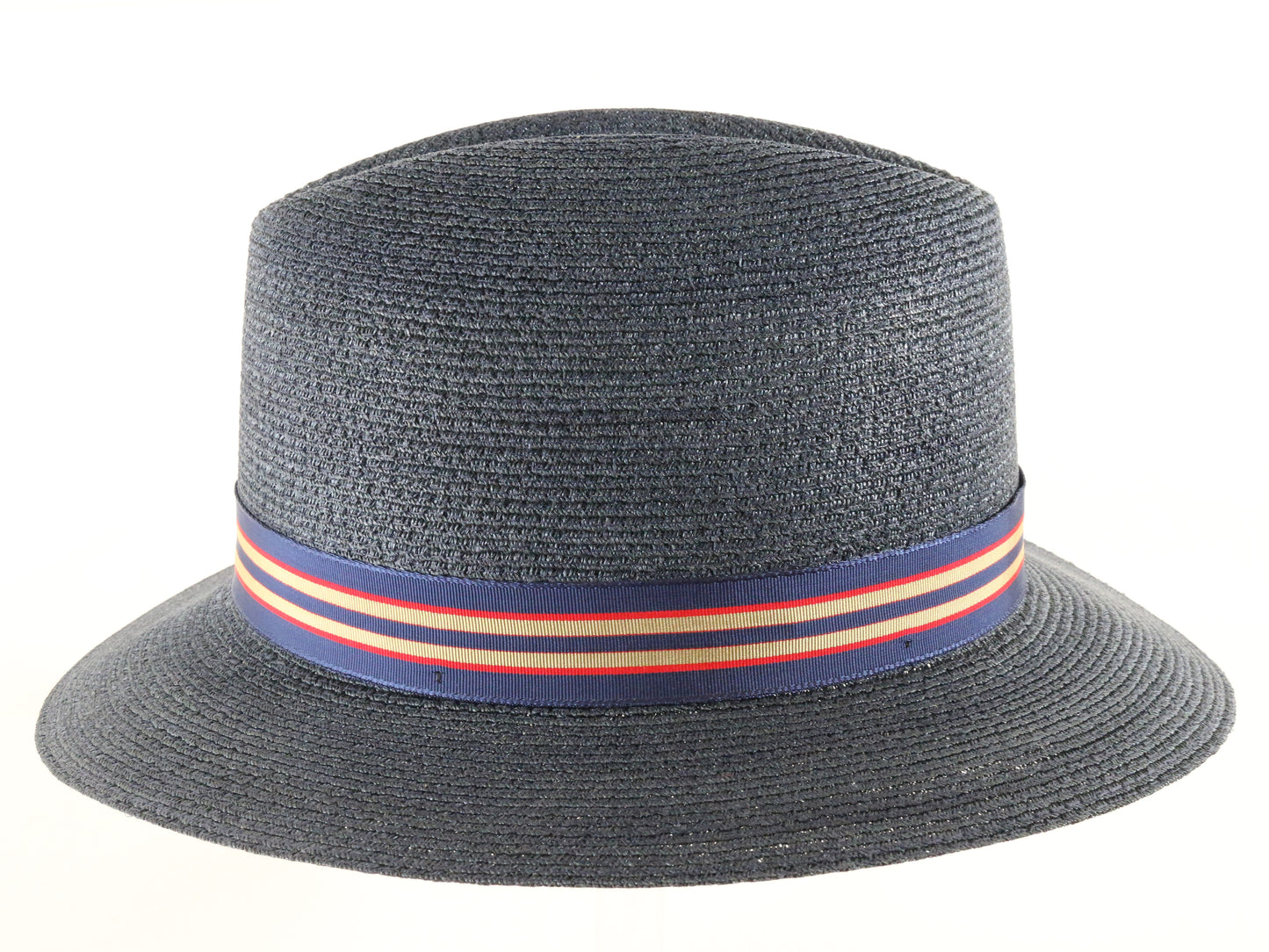 Biltmore Mens Classic Navy Blue Straw Milan Fedora W/ Pin Stylish Band 7 56cm