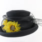 Marzi of Italy Ladies Black Handmade Boutique Hat W/ Sunflowers 6 7/8 55cm