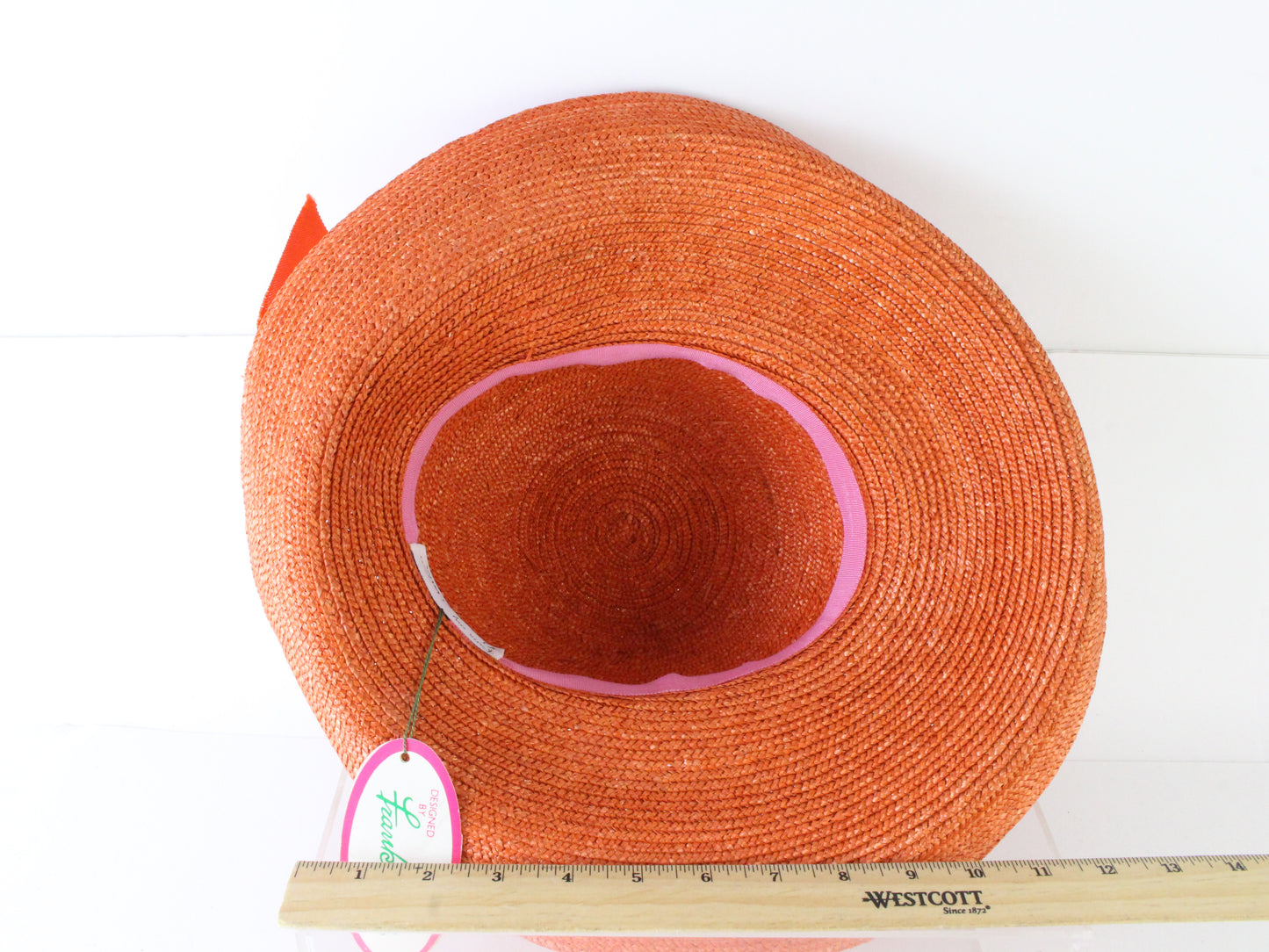 Frank Olive Private Collection Ladies Orange Straw Hat W/ Flower 7 56cm