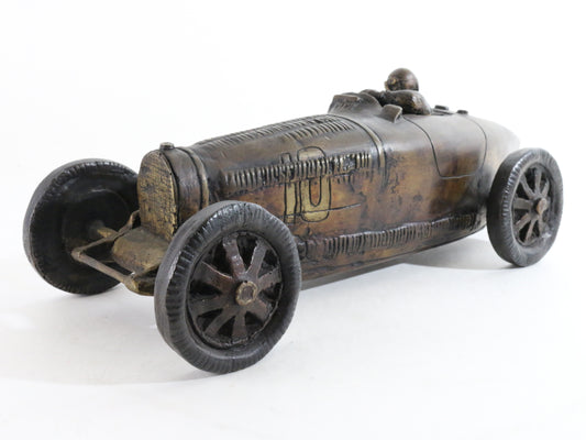 Solid Bronze Sculpture #10 Model Race Car W/ Driver 13.5" 10lbs 12oz