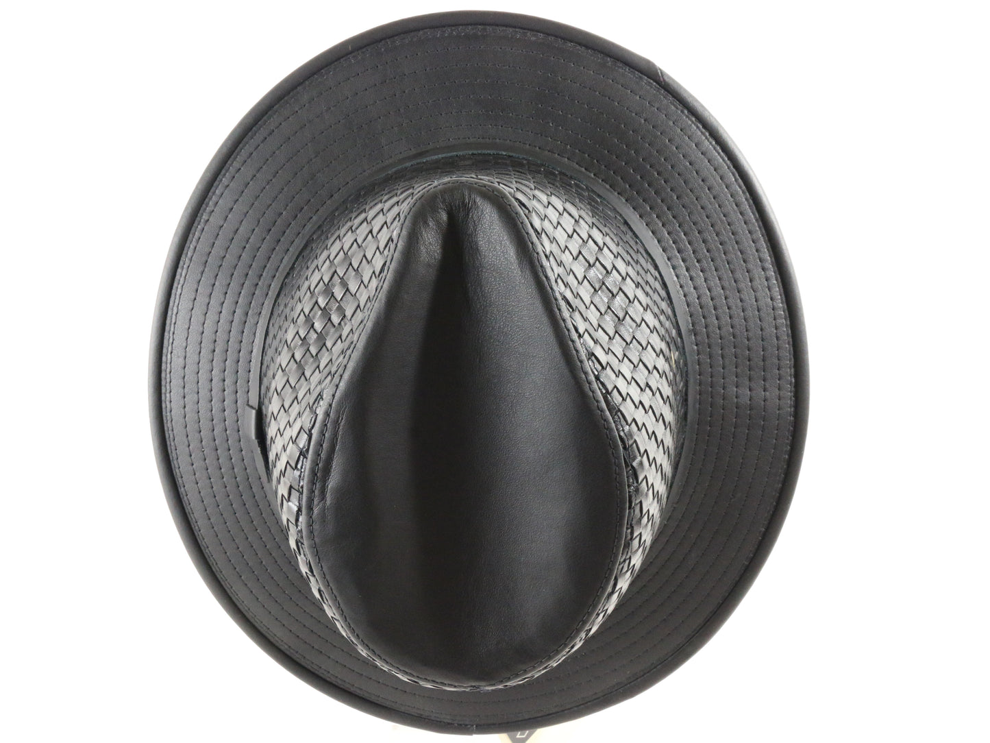 Heinschel Hat Co Usa Mens Black Genuine Basket Weave Leather Hat MULTIPLE SIZES