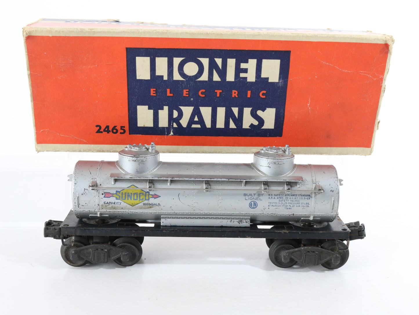 Lionel O Postwar 2465 Sunoco Silver 2 Dome Tanker Car