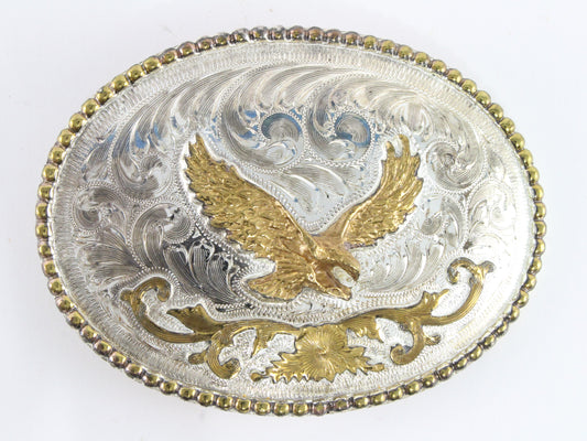 Silver & Gold Flying Eagle Vintage Metal Belt Buckle 4"