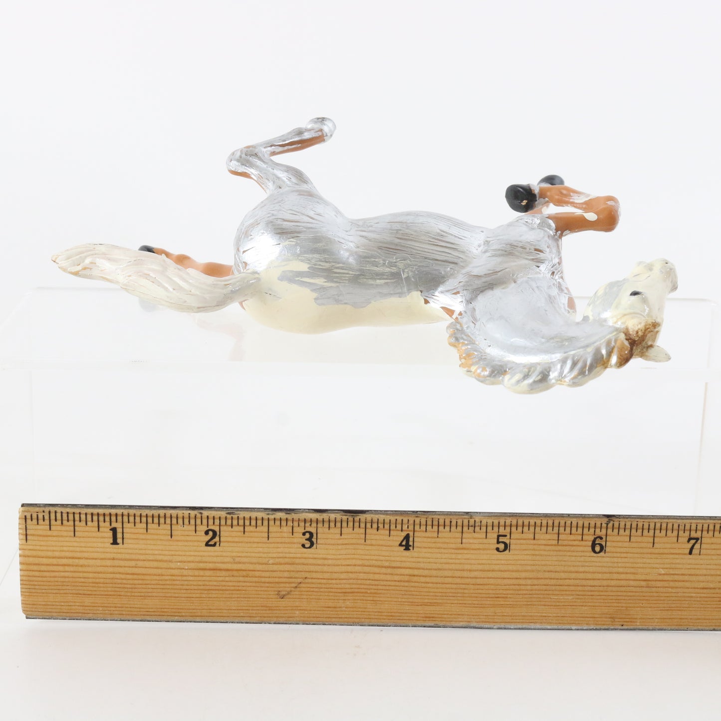 Vintage Custom Painted Silver & White Running Plastic Horse Phillipines 6.5"