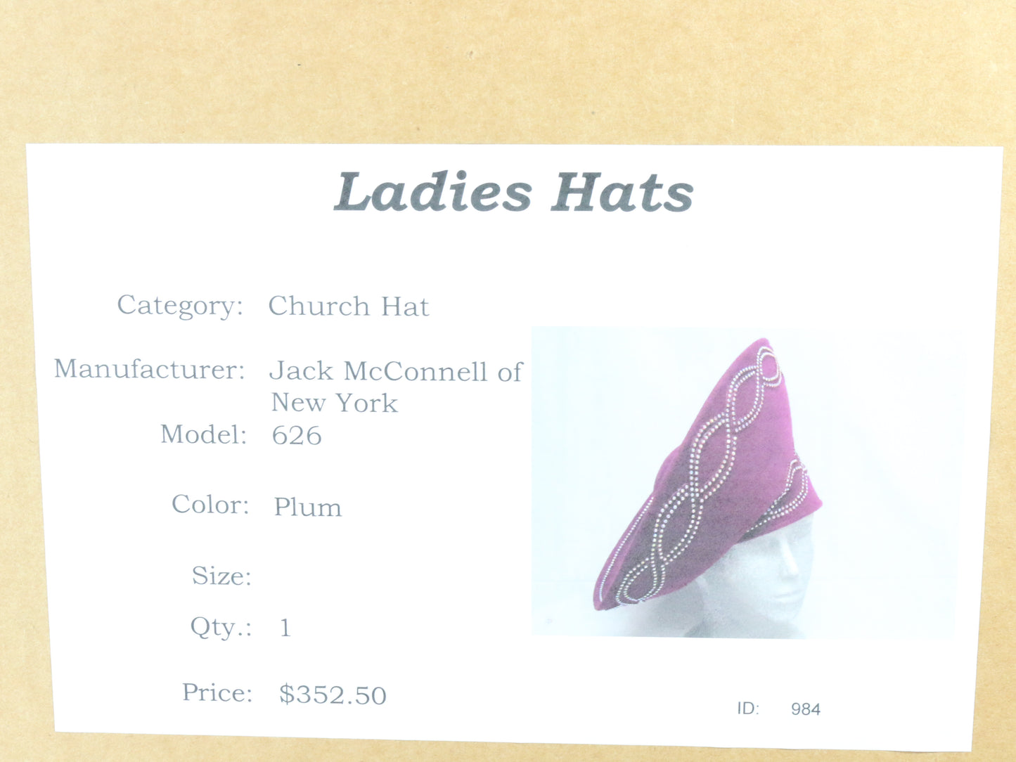 Jack Mcconnell NY Ladies Plum Purple Felt Hat W/ Crystal Rhinestones 6 7/8 55cm