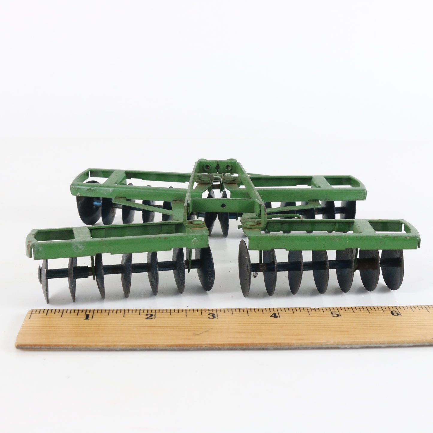 Eska John Deere Disc Harrow Green Metal 7.25 1950s Era Tractor Attachment Toy