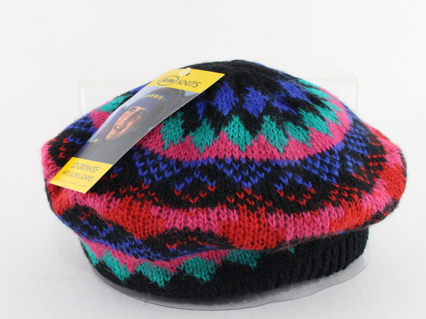 Mixed Black Red & Pink Arlin Acrylic Knit Ladies Cap Stretch Band Winter/Holiday